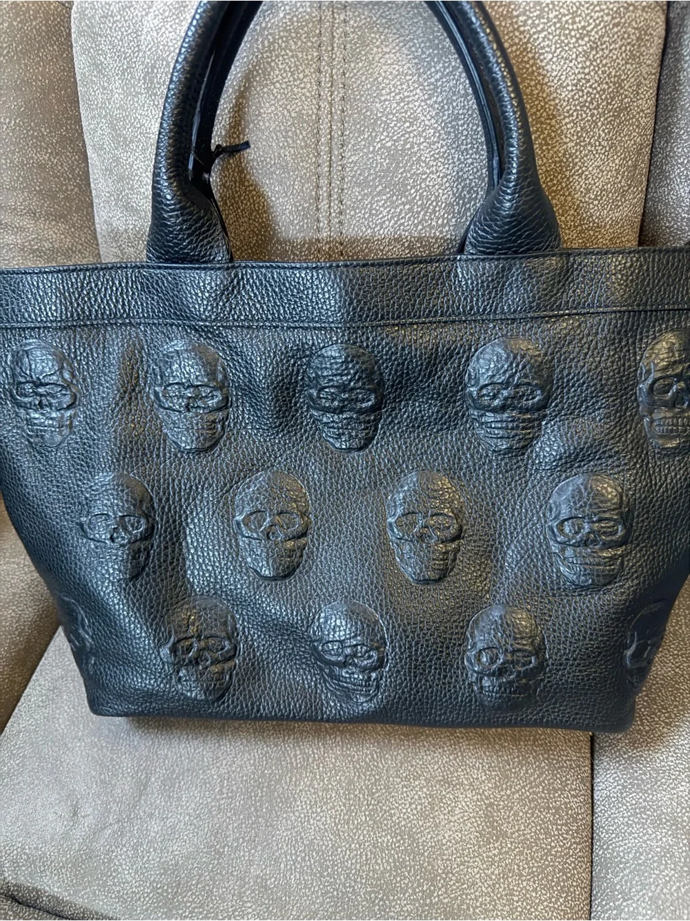 IO Pelle Black Embossed Skull Leather Tote Bag - BNWT
